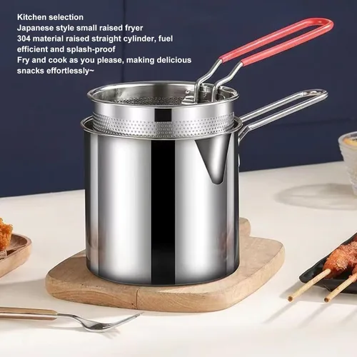 Vista 2 de Olla de mano, sartén de acero inoxidable 304, sartén para el hogar, olla multifuncional para freír, sartén frita para cocina, papas fritas y pollo