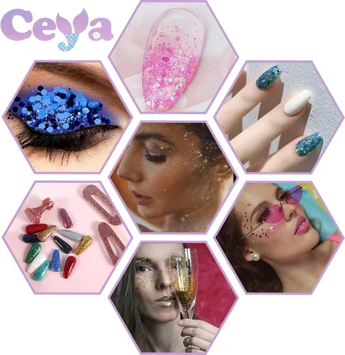 Vista 6 de Ceya Juego de purpurina gruesa de 32 colores, 11.28 onzas/11.29 oz de purpurina para manualidades en polvo mezclado con copos gruesos y finos cada