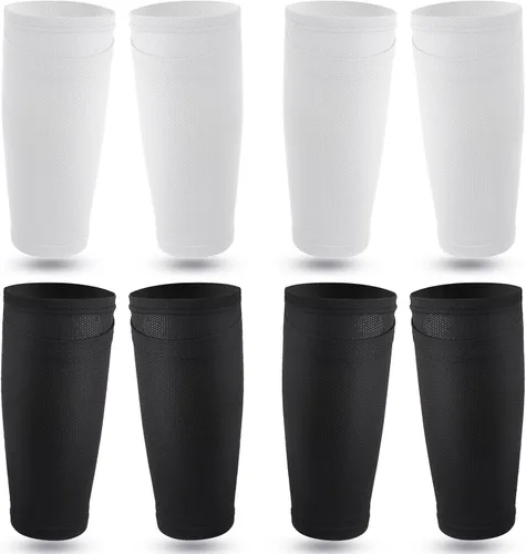 Vista 7 de Hicarer Espinilleras de fútbol, 4 pares de espinilleras flexibles de fútbol, soporte de rendimiento, soporte de poliéster con bolsillo para deportes