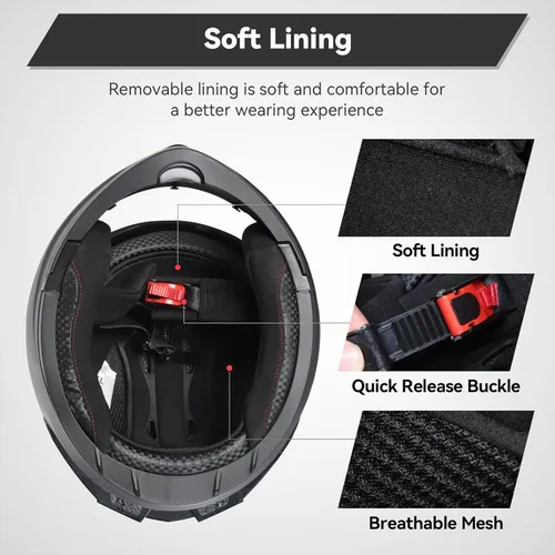 Vista 8 de Casco modular para motocicleta de adultos, con doble visera abatible, cara completa, aprobado por DOT para hombres, mujeres, moto, ATV, UTV, moto