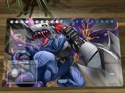 Vista 2 de DTCG Duel Playmat Digimon Metal Greymon Anime Trading Card Game Mat Pad con zonas + bolsa gratis