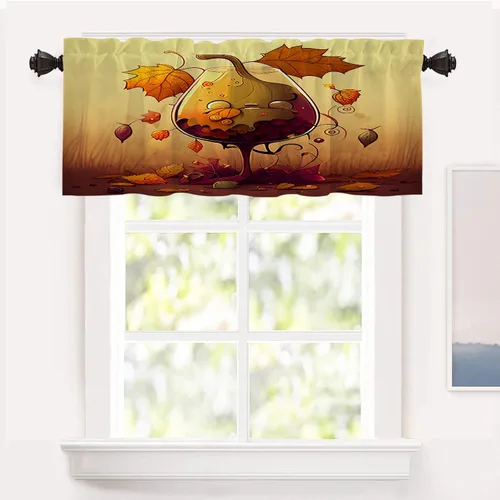 Vista 47 de Shrahala Orange Autumn Autumn Blackout Curtain Tiers, Fall Kitchen Valance Light Blocking Tier Drapes with Rod Pocket, 2 Pack 26 X 24 in