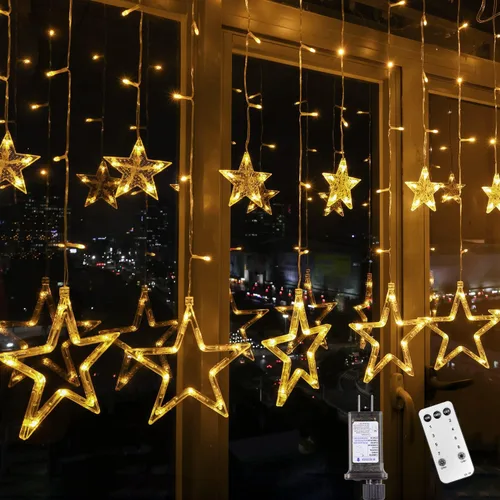 Vista 8 de Blingstar Luces de Cortina de Estrellas 138 LED 12 Estrellas Multicolor Luces de Navidad 8.2 Pies Luces de Ventana Conectables con Control Remoto