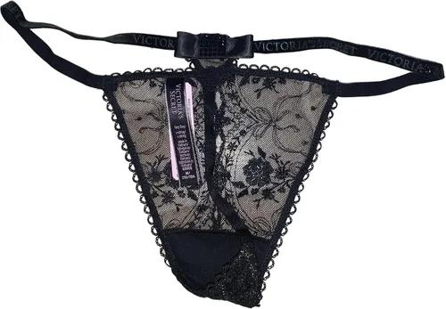 Vista 4 de Victorias Secret Calzones muy sexys de color rosa y lazo en V color negro Negro