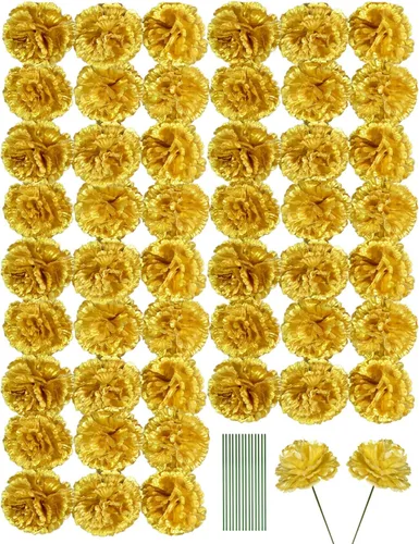 Vista 11 de Flor de clavel artificial, 50 cabezas de flores sintéticas de seda azul con Azul Oscuro