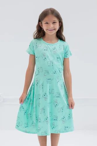 Vista 4 de STAR WARS The Mandalorian The Child Girls - Paquete de 2 vestidos de manga corta para niños pequeños a niños grandes