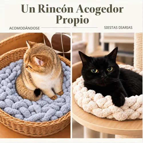 Vista 6 de Tapete de amasamiento para gatos, hecho a mano, cojín redondo para Blanco