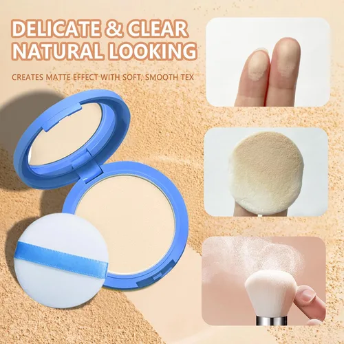 Vista 5 de Polvo Compacto Facial Control de Grasa, Maquillaje Polvo Fijador Mate Suave Impecable, Polvo de Acabado Impermeable de Larga Duración, Cosméticos
