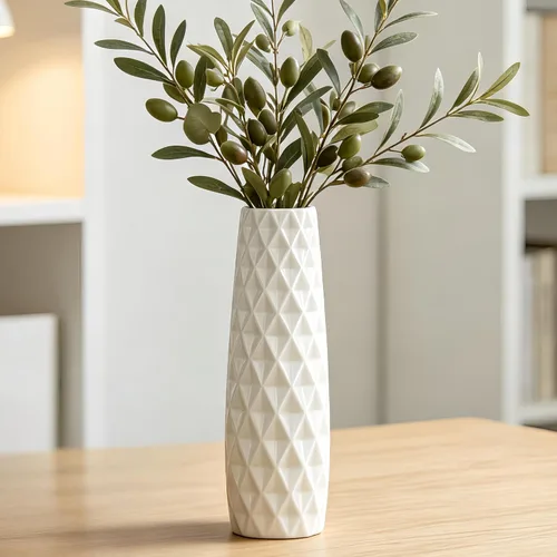 Vista 15 de Florero de cerámica blanco de 12 pulgadas, jarrones altos para hierba de las pampas, decoración del hogar, jarrones modernos con textura