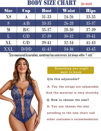Vista 6 de Avidlove - Body de lencería de una pieza para mujer, diseño de encaje sexy con escote en V profundo, babydoll, ropa de dormir, tallas XS a XXXL