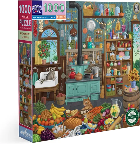 Vista 19 de eeBoo: Piece and Love Alchemist Cabinet - Rompecabezas cuadrado de 1000 piezas, rompecabezas para adultos y familias, incluye piezas brillantes