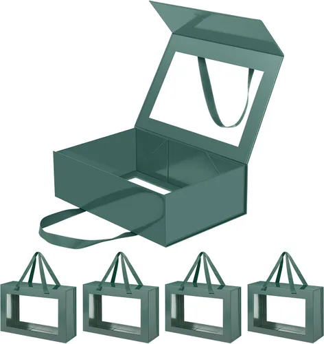 Vista 27 de Caja de regalo negra con ventana, caja de regalo magnética transparente para regalo, caja de propuesta de padrino de boda (10.5 x 7.5 x 3 pulgadas)