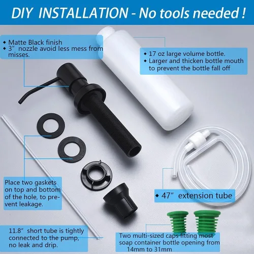 Vista 8 de Dispensador de jabón integrado para fregadero de cocina, dispensador de jabón de cocina, juego de bomba de acero inoxidable para jabón o loción