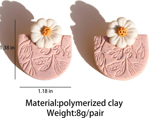 Vista 2 de Aretes colgantes de flores de ratán de arcilla polimérica, hechos a mano, hechos a mano, estilo bohemio, ligeros, regalos de joyería para mujeres