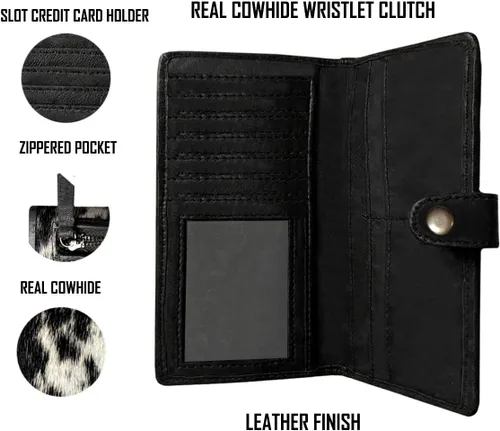 Vista 3 de NGF Cartera de cuero de vaca con cremallera para mujer, bolso de mano de cuero real en cartera, bolso organizador de bolso para mujer