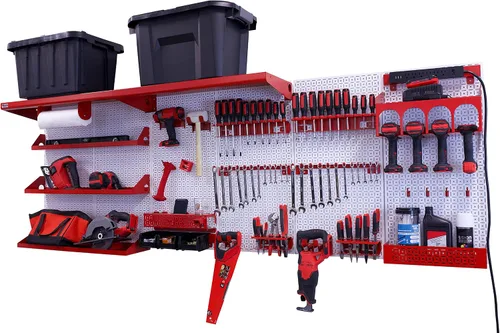 Vista 22 de OmniWall Weekend Warrior Ultimate Tool Kit - Sistema de Almacenamiento de Pared de Tablero de Clavos de Metal de 96" x 32" Negro/Naranja