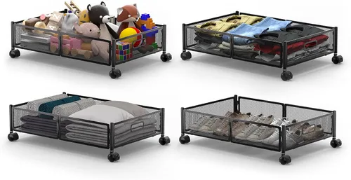 Vista 10 de Almacenamiento debajo de la cama con ruedas, contenedores de almacenamiento plegables de metal debajo de la cama, almacenamiento bajo la cama de 60