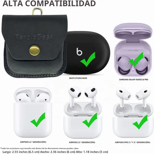 Vista 3 de Funda para Airpod con clip para cinturón, funda de cuero universal para Airpod Pro, Samsung Galaxy Buds y Beats Studio Buds, bolsa de cuero real