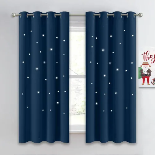 Vista 7 de NICETOWN - Cortinas de oscurecimiento de habitación con estrellas en rosa bebé, de 45 pulgadas de largo para dormitorio de niñas, cortinas