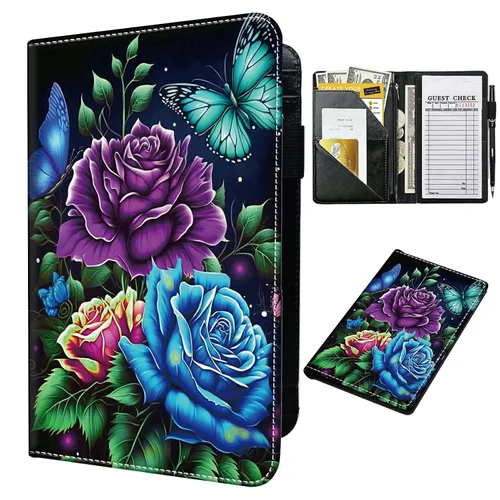 Vista 17 de Libro para camarera con bolsillo con cremallera, de piel sintética, lindo libro para camarera, libros de servidor, restaurante, soporte para cheques