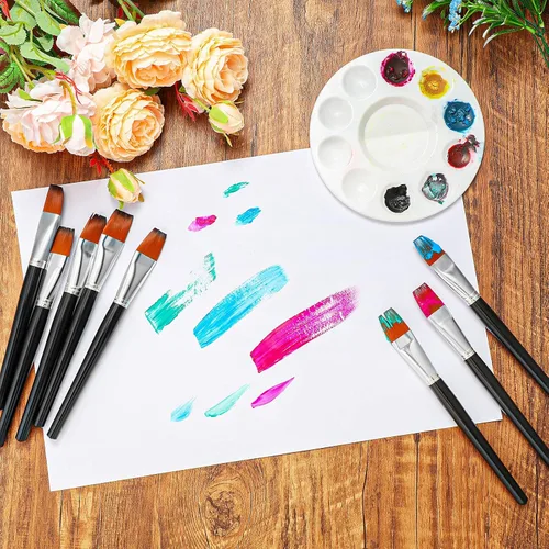 Vista 7 de Zonon 10 pinceles de pintura de cabeza plana de 1 pulgada, pinceles de pintura acrílica de acuarela a granel, pinceles de pelo de nailon sintético