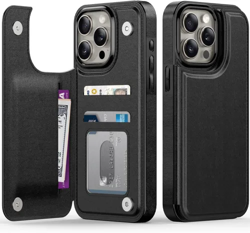 Vista 70 de FUNMIKO Funda tipo cartera para iPhone 15 con tarjetero + clip para efectivo, bloqueo RFID, protección contra caídas de grado militar y obras