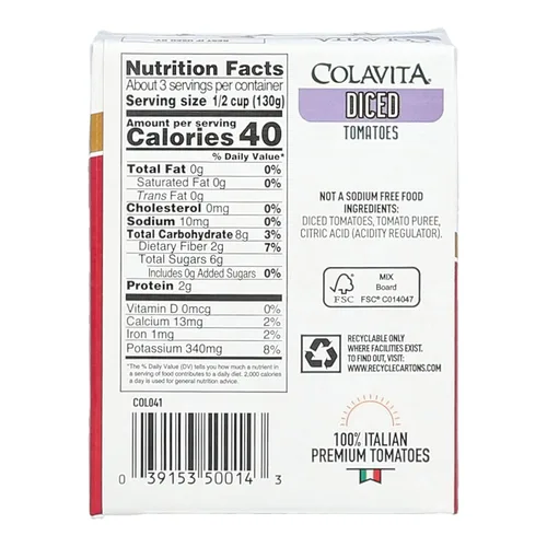 Vista 2 de Colavita Tomates italianos en dados, perfectos para salsas gruesas y platos de pasta, o como decoración para bruschetta y sopas, caja de recreación