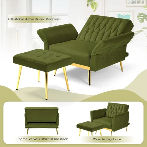 Vista 5 de Silla decorativa de terciopelo con respaldo y reposabrazos Verde oliva
