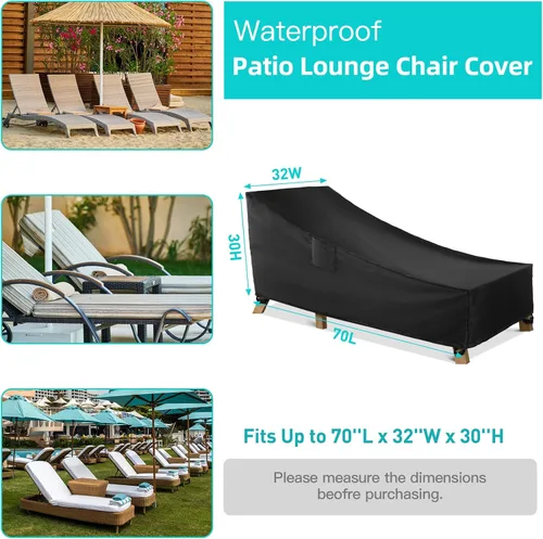 Vista 2 de WLEAFJ Funda impermeable para tumbona de patio, fundas resistentes para sillas de salón al aire libre, fundas negras duraderas para muebles