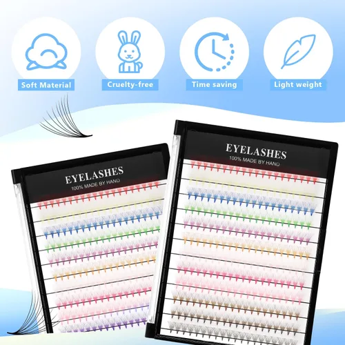 Vista 4 de 12 colores mezclados, 240 abanicos prefabricados 10D, extensiones de pestañas naturales de volumen largo, suaves y ligeras, coloridas pestañas