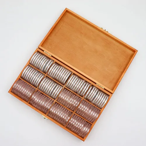 Vista 3 de Soporte para monedas de madera de 0.787-1.811 in, 120 cápsulas de monedas altamente transparentes con junta de espuma, soporte para coleccionista