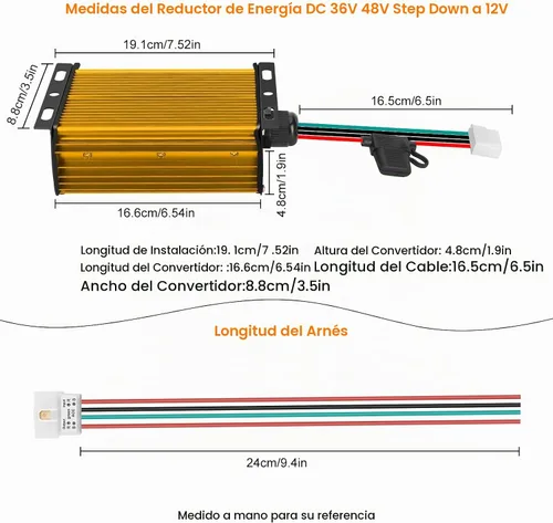 Vista 5 de Reductor de voltaje de convertidor de alta potencia de 12 V, 30 A, 360 W, CC, 96 V, 84 V, 72 V, 60 V, 48 V, 36 V a 12 V, adecuado para carritos