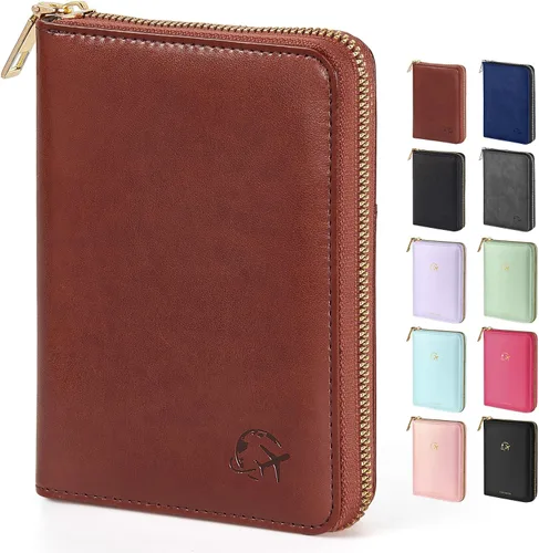 Vista 11 de Forvencer Funda para pasaporte con cierre de cremallera seguro, cartera de pasaporte premium para viajes, bonita funda de tarjeta de bloqueo RFID