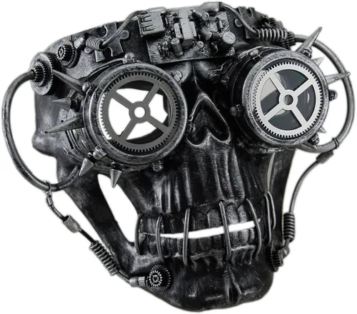 Vista 5 de Zeckos Steamskully - Máscara de disfraz con diseño de calavera steampunk con gafas con pinchos