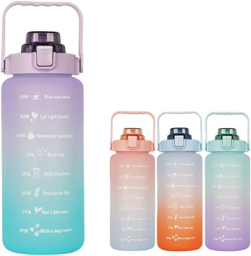 Vista 9 de Botella de agua motivacional grande con marcador de tiempo con popote sin BPA para deporte y fitness (64 onzas/medio galón) (azul-naranja)