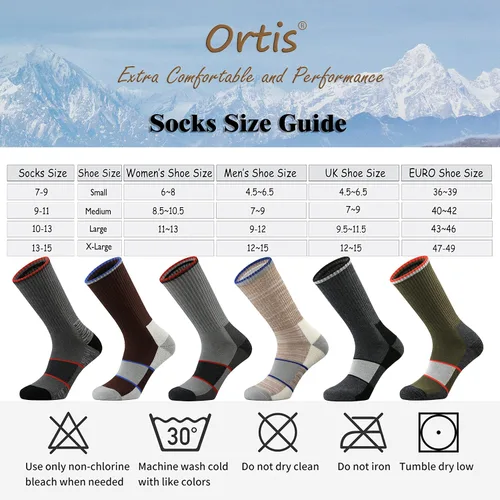 Vista 6 de Ortis Calcetines acolchados de lana merino para hombre con control de humedad y peso ligero, transpirable para senderismo al aire libre y ciclismo