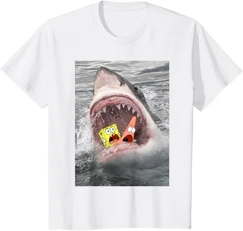 Vista 20 de Camiseta divertida de Bob Esponja con diseño de tiburón y ataque de tiburón para hombres y mujeres Negro