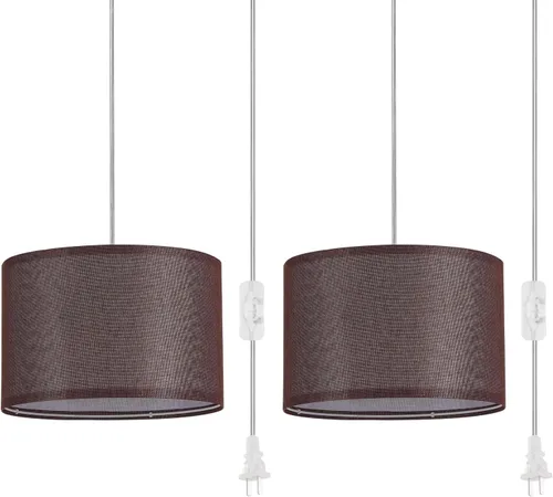 Vista 13 de Paquete de 2 lámparas colgantes enchufables, luz colgante con cable transparente de 15 pies, interruptor de encendido/apagado, pantalla de lámpara 3