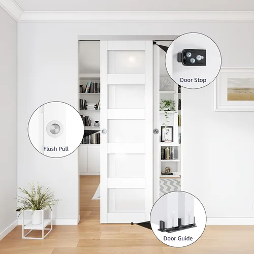 Vista 3 de Herrajes para puerta corredera de 4 pies, kit de riel de puerta de armario, estilo de montaje superior, hecho de aluminio resistente, suave