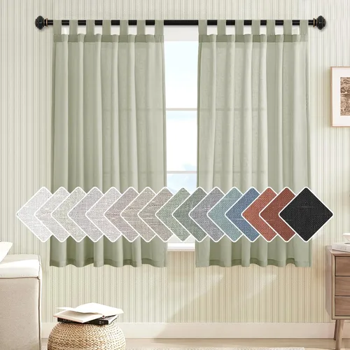 Vista 9 de Cortinas de lino para sala de estar, decoración para el hogar, con pestaña superior, privacidad añadida, ahorro de energía, filtro de luz