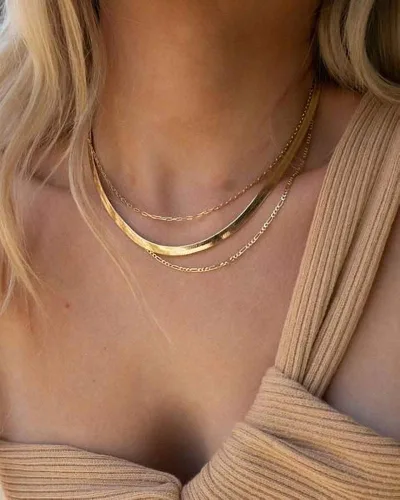 Vista 3 de Fiusem Collar de oro para mujer collar de cadena de espiga chapada en oro de 14 quilates gargantilla de cadena de serpiente dorada para mujer