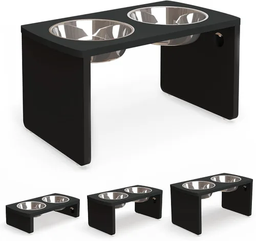 Vista 21 de Cuencos elevados para perros, cuenco elevado de bambú para perros y gatos pequeños, con 2 cuencos de acero inoxidable