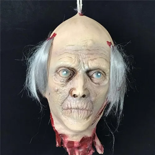Vista 15 de RiceelSor Decoración colgante de cabeza dividida para Halloween, diseño de cadáver sangriento, de terror, de tamaño real, con peluca, disfraz