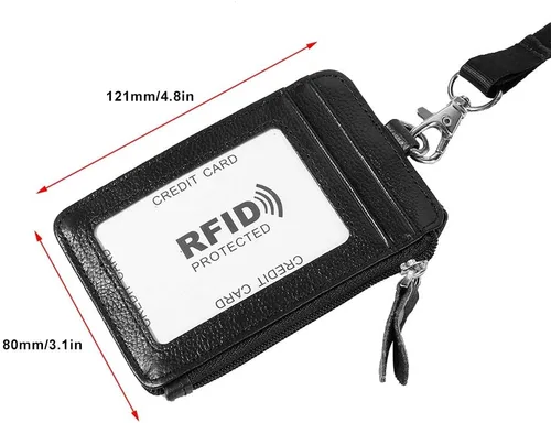 Vista 8 de plplaaoo Soporte para tarjetas, bloqueo RFID, identificación de piel de vaca, collar vertical con cordón, ranura transparente de alta definición