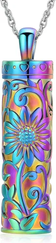 Vista 12 de Shajwo - Collar de urna cilíndrica para cenizas de girasol, joyería de cremación, colgante conmemorativo para seres queridos para hombres y mujeres