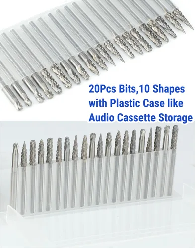 Vista 2 de Sworker Juego de 20 piezas de rebabas de carburo vástago de 1/8 pulgadas Compatible con Dremel Bits Accesorios de herramientas rotativas Kit