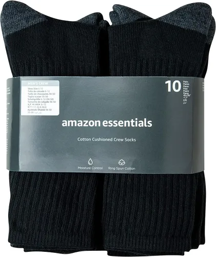 Vista 3 de Tienda Essentials Calcetines de algodón para hombre, cómodos, duraderos, medio acolchados, 10 pares