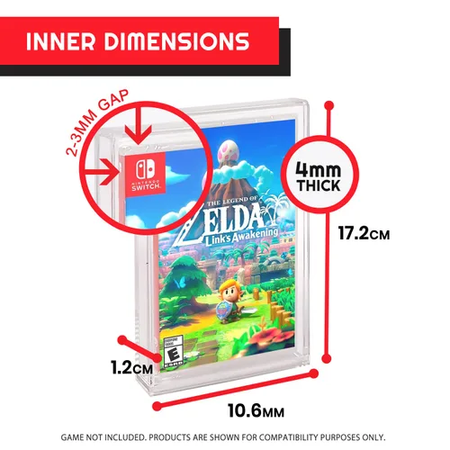 Vista 2 de EVORETRO Acrylic Display Case Compatible for Nintendo Switch Games - Clear Game Box Protector with UV Protection - 4MM Thick Protective Case for