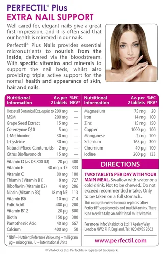 Vista 5 de Vitabiotics - Perfectil - Plus Nails Extra Support - 60 Tabletas