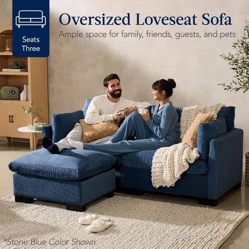 Vista 3 de Best Choice Products Sofá biplaza moderno para sala de estar, sillón reclinable de pana, funda extraíble, cojines de resorte, marco de madera